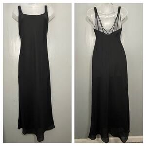 Vintage Y2K Hampton Nites Dress Petite Size 6 Black Bias Cut Chiffon Goth Fairy